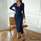 Sky Blue Midi Dress With Alluring Neckline And Comfort Fit