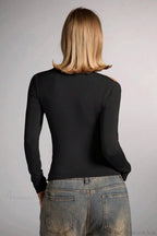 Sleek Off-Shoulder Fitted Slim Long Sleeve Tee