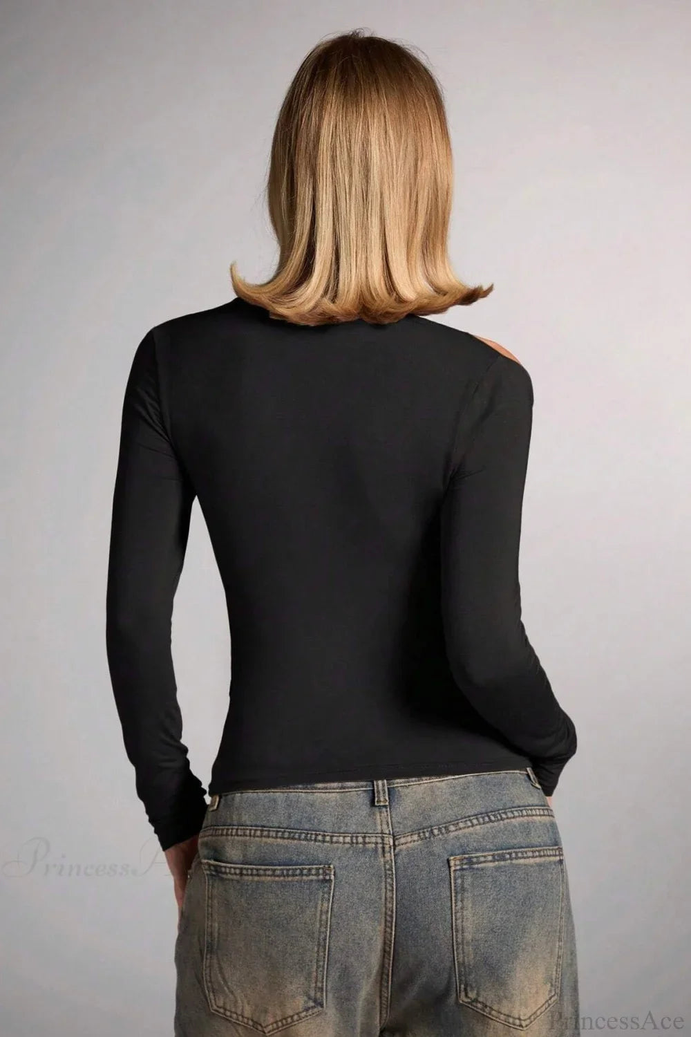 Sleek Off-Shoulder Fitted Slim Long Sleeve Tee