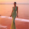 Sleeveless Halter Deep V Sequin Prom Dress