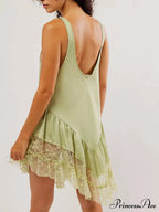 Sleeveless Lace Stylish Panel Mini Dress