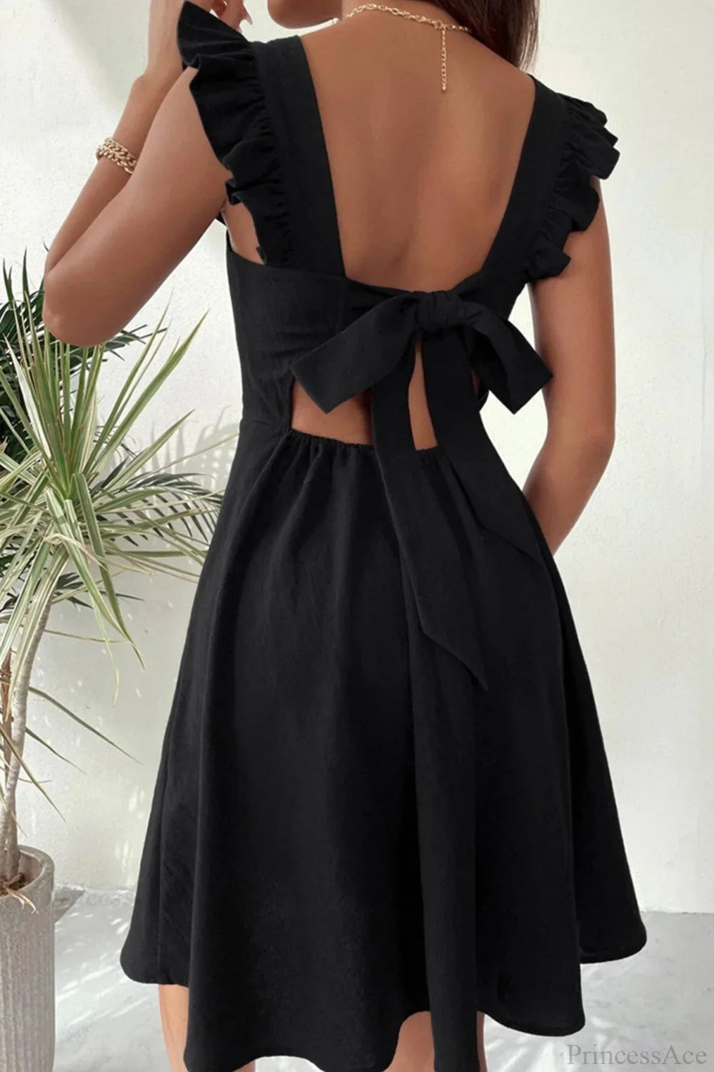 Sleeveless Mini Dress With Ruffle Tie-Back