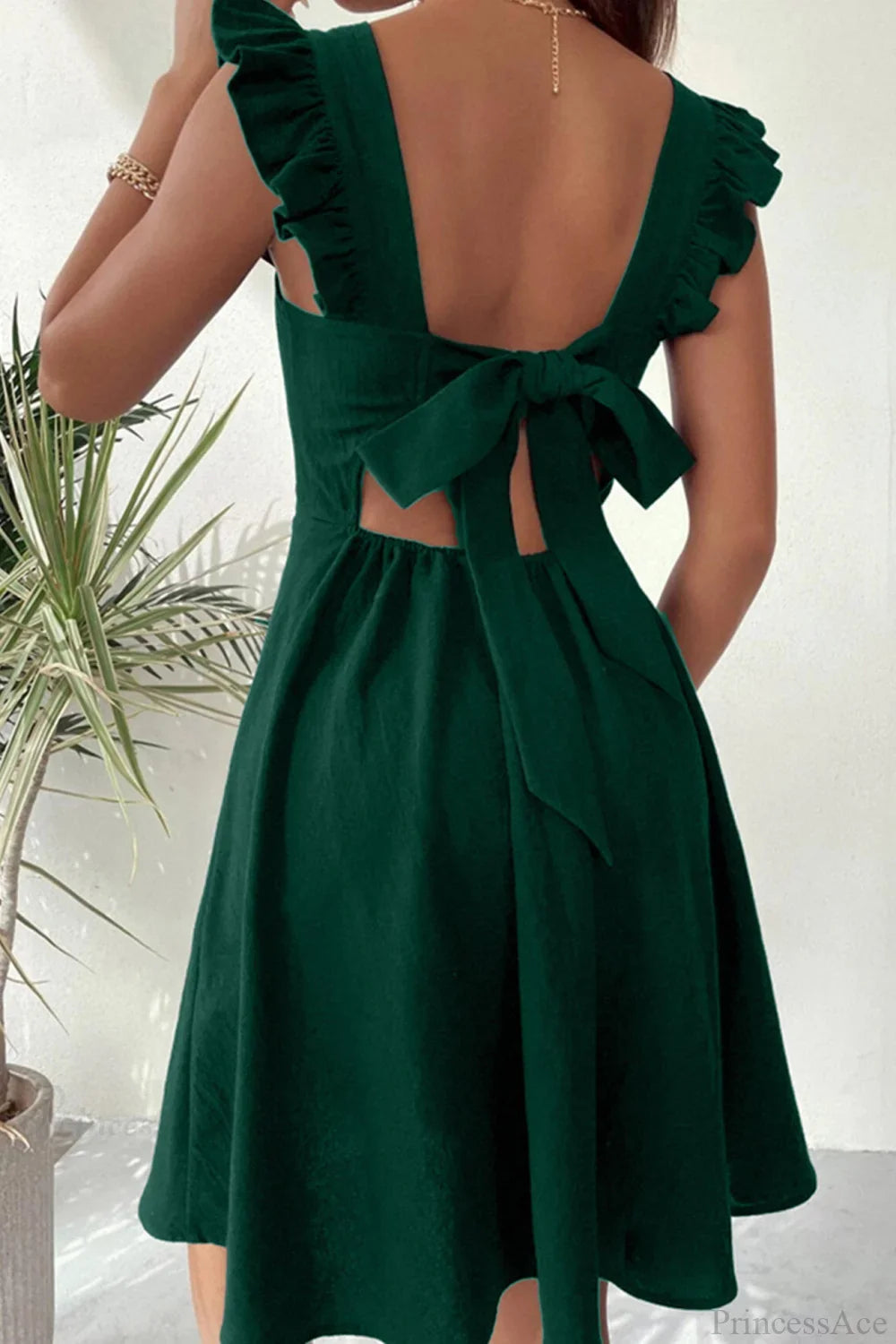 Sleeveless Mini Dress With Ruffle Tie-Back