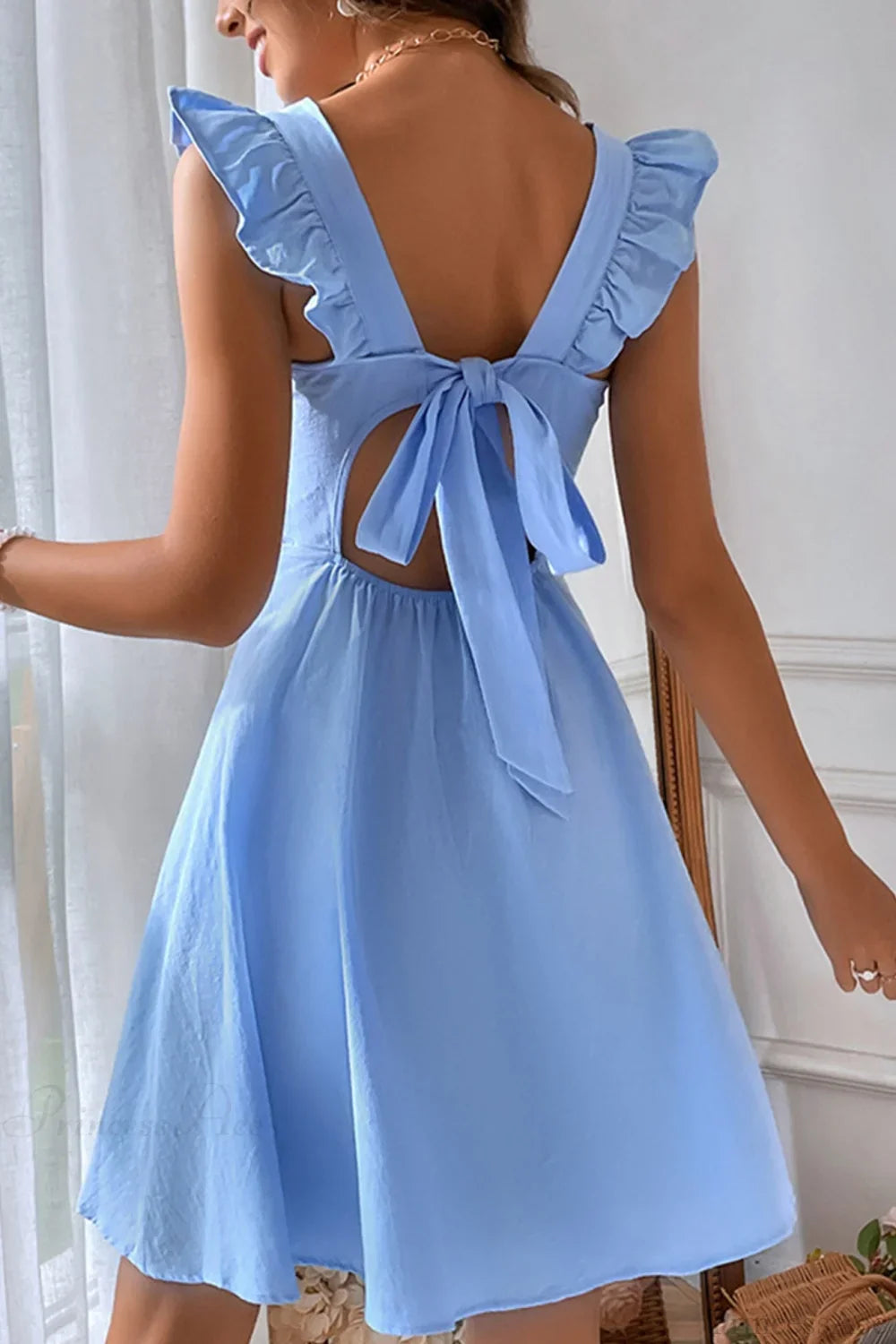 Sleeveless Mini Dress With Ruffle Tie-Back