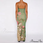 Sleeveless Print Vneck Slimlong Summer Beach Party Club Robe Floral Dress