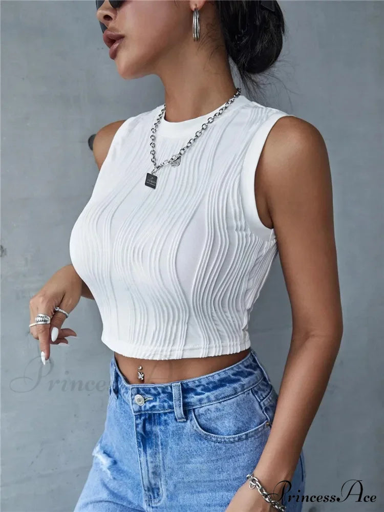 Sleeveless Rib Knit Women Summer Y2K High Street Style Koreanfashion Mock Neck Slim Fit Crop Streetwear Tank Top