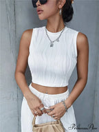Sleeveless Rib Knit Women Summer Y2K High Street Style Koreanfashion Mock Neck Slim Fit Crop Streetwear Tank Top