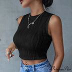 Sleeveless Rib Knit Women Summer Y2K High Street Style Koreanfashion Mock Neck Slim Fit Crop Streetwear Tank Top