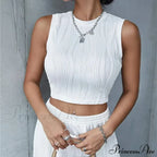 Sleeveless Rib Knit Women Summer Y2K High Street Style Koreanfashion Mock Neck Slim Fit Crop Streetwear Tank Top