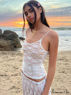Sleeveless Lace Hollow Out Party Cami Crop Top