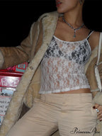 Sleeveless Lace Hollow Out Party Cami Crop Top