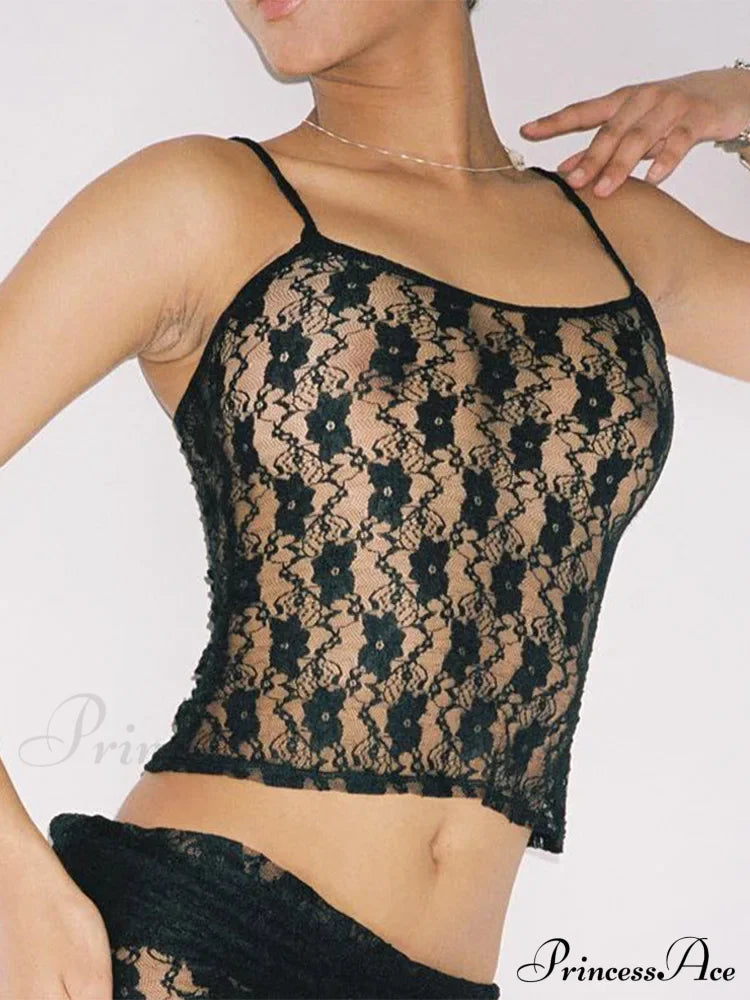 Sleeveless Lace Hollow Out Party Cami Crop Top