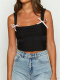 Sleeveless Square Neck Bow Tie-Up Crop Top