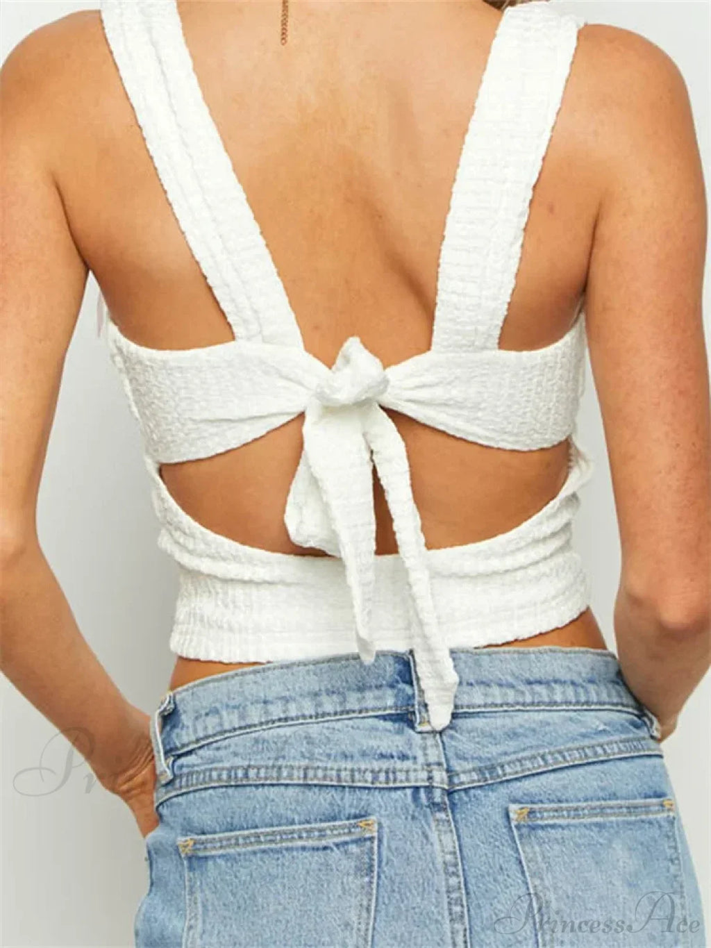 Sleeveless Square Neck Bow Tie-Up Crop Top