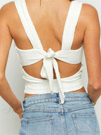 Sleeveless Square Neck Bow Tie-Up Crop Top