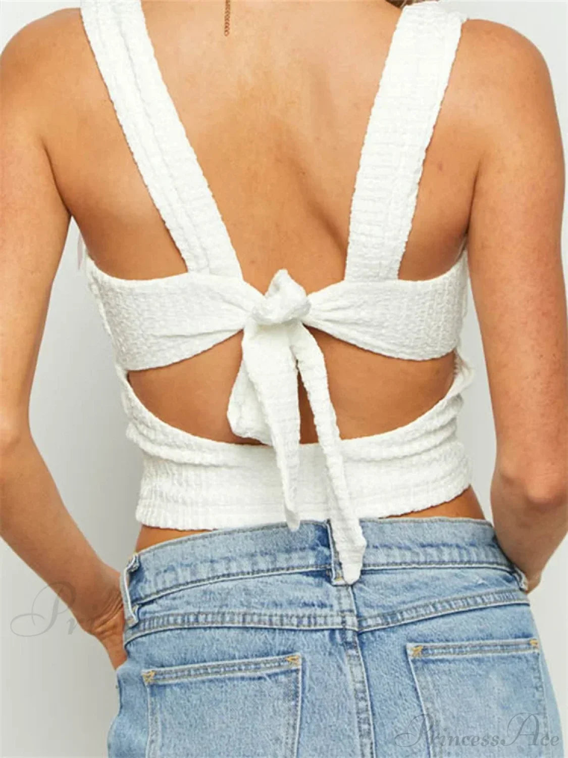 Sleeveless Square Neck Bow Tie-Up Crop Top