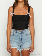 Sleeveless Square Neck Bow Tie-Up Crop Top