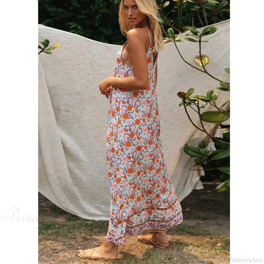 Sleeveless Strap Backless Deep V-Neck Summer Dress