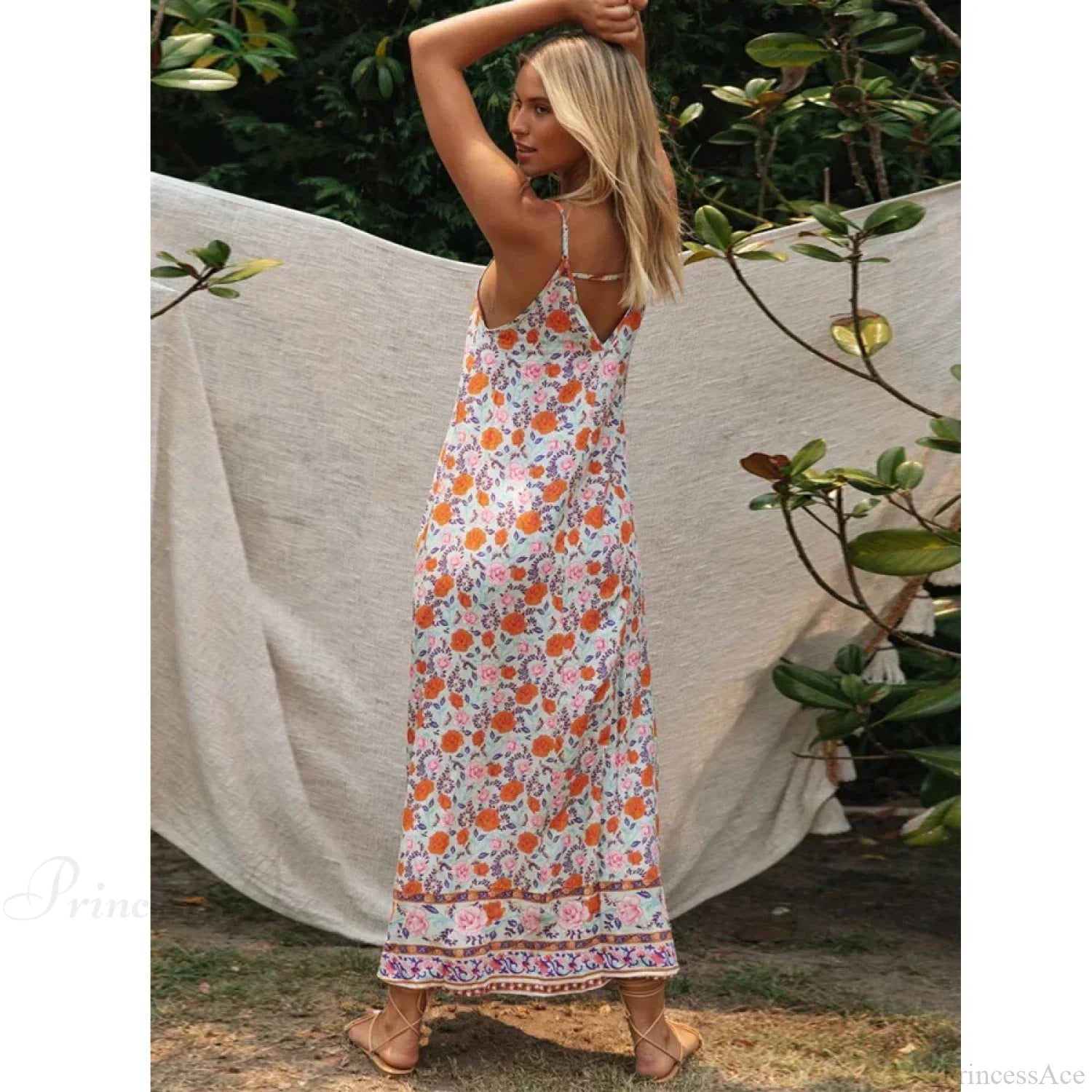 Sleeveless Strap Backless Deep V-Neck Summer Dress