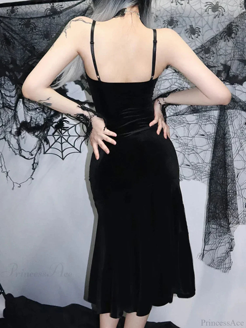 Sleeveless Velour Lace Patchwork Midi Dress