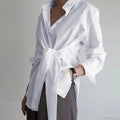 Slim Button Ruched Lace-Up Blouse