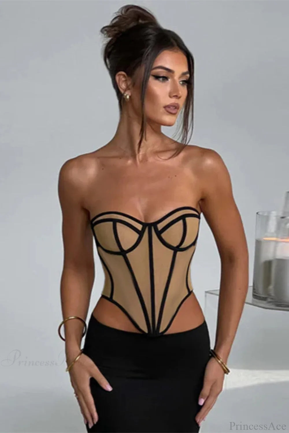 Slim Color Block Open Back Bustier Corset