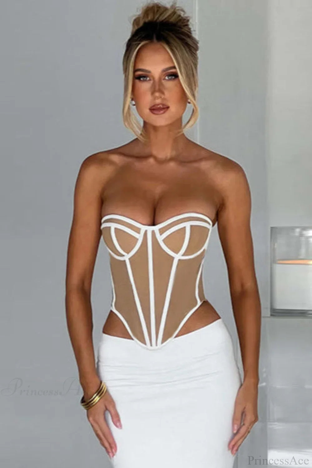 Slim Color Block Open Back Bustier Corset