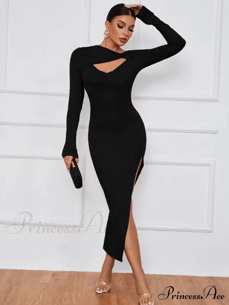 Slim Fit Split Long Sleeve Dress
