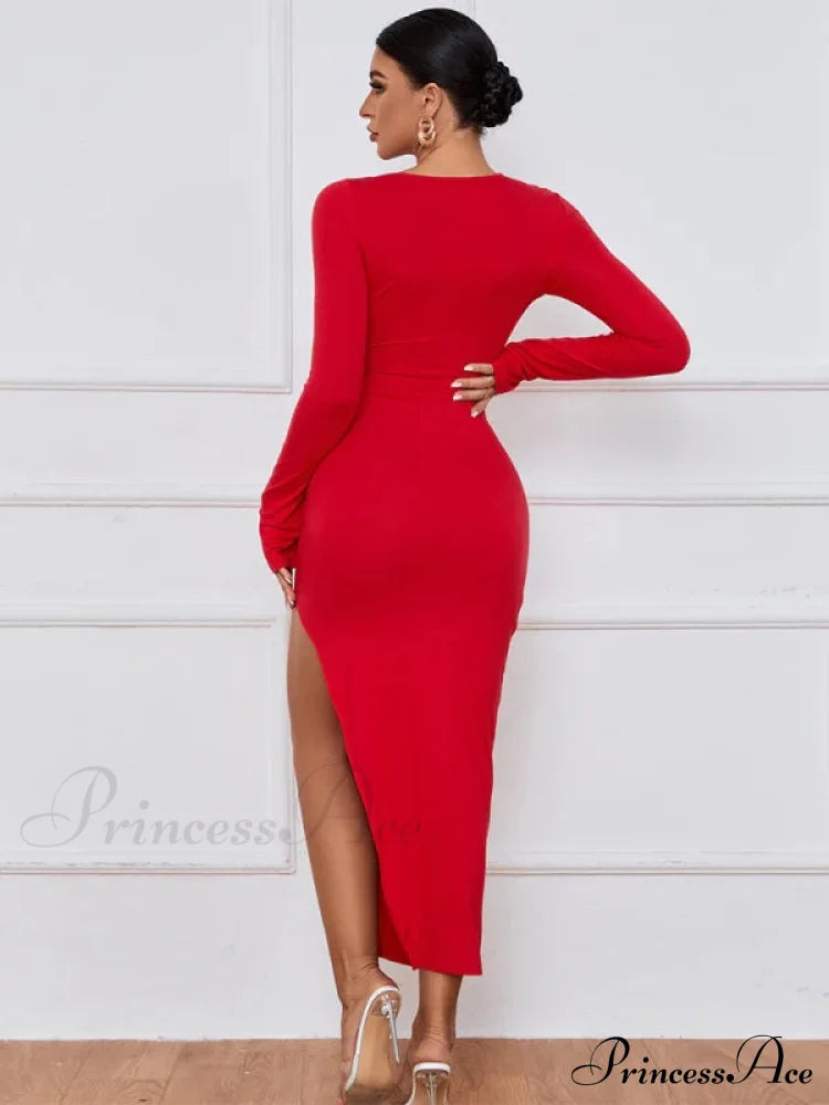 Slim Fit Split Long Sleeve Dress