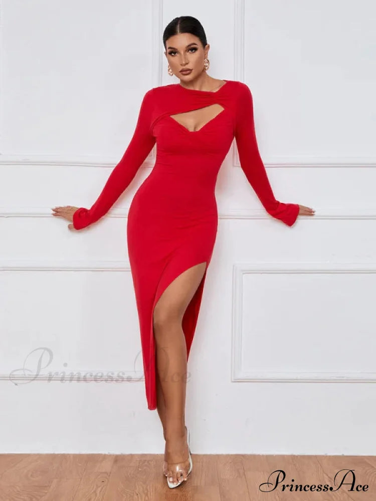 Slim Fit Split Long Sleeve Dress