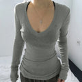 Slim-Fitting Crop Top Micro-Transparent V-Neck Smock T-Shirt Women