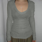 Slim-Fitting Crop Top Micro-Transparent V-Neck Smock T-Shirt Women