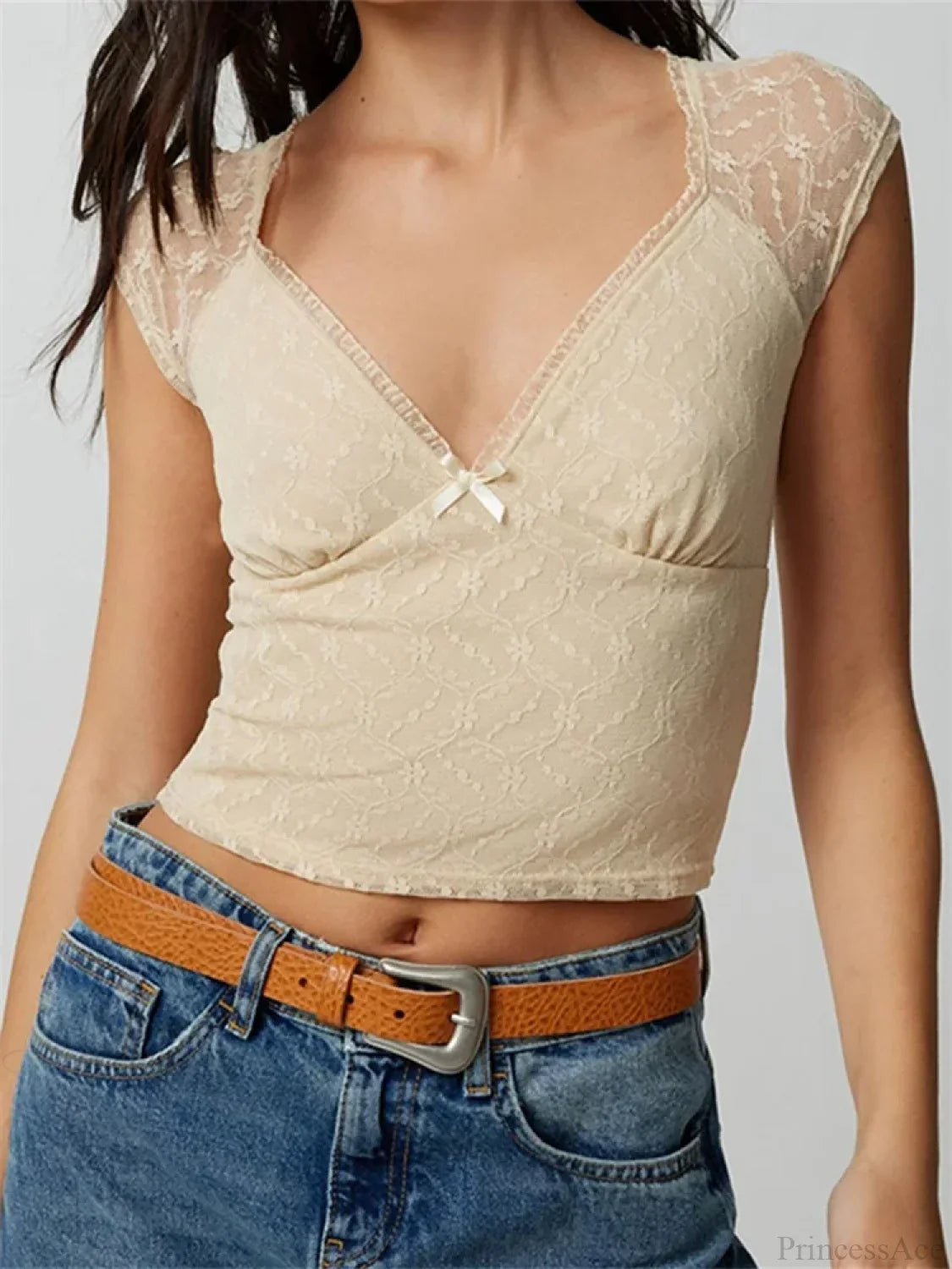 Slim Lace Patchwork Deep V-Neck Crop Top
