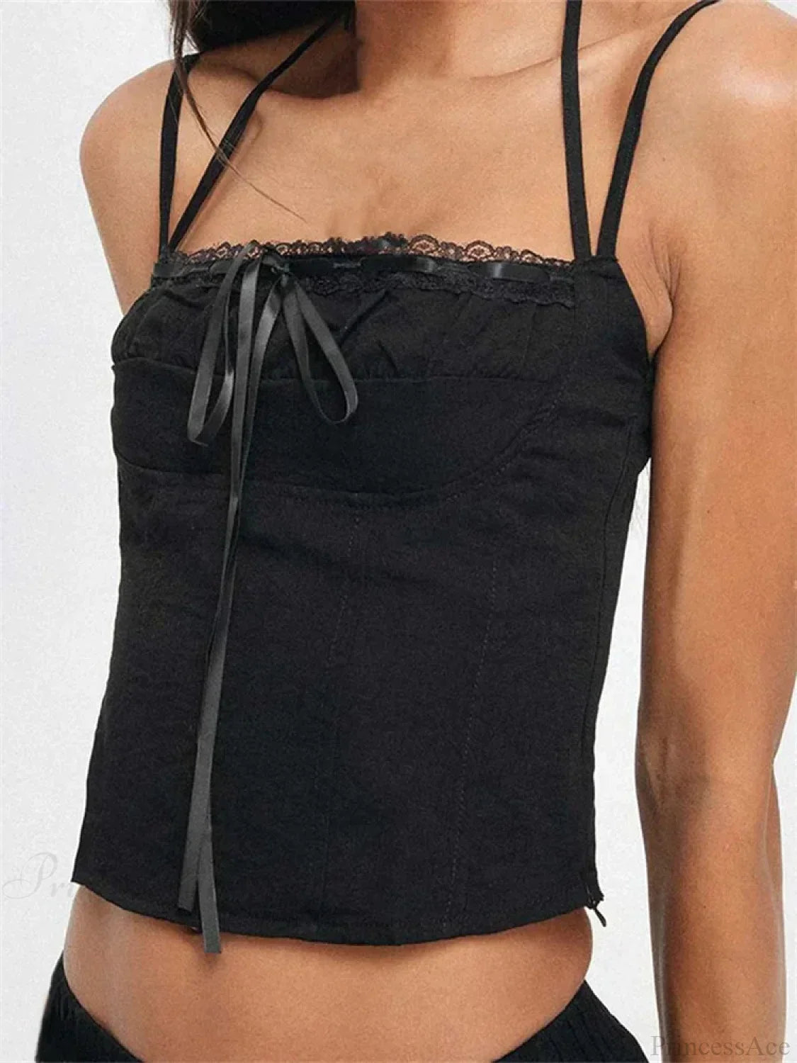 Slim Lace Trim Halter Tie-Up Backless Crop Top