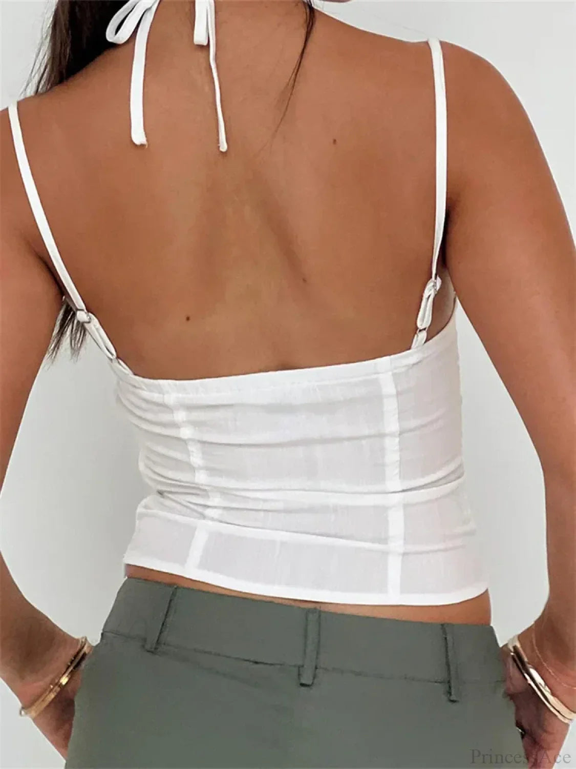 Slim Lace Trim Halter Tie-Up Backless Crop Top