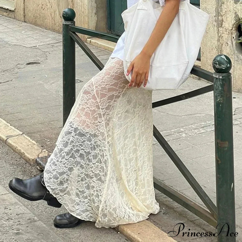 Slim Lace Trumpet See Through Maxi Skirt