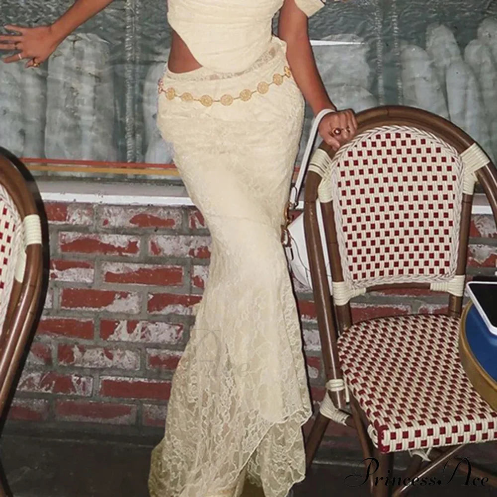 Slim Lace Trumpet See Through Maxi Skirt