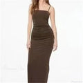 Slim Pleated Suspender Elegant Maxi Dress
