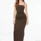 Slim Pleated Suspender Elegant Maxi Dress