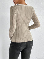 Slim V-Neck Neck Edge Clash Pullover Top Women