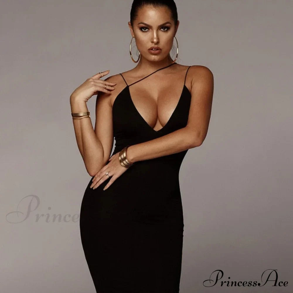 Sling V-Neck Slim Fit Bodycon Long Dress