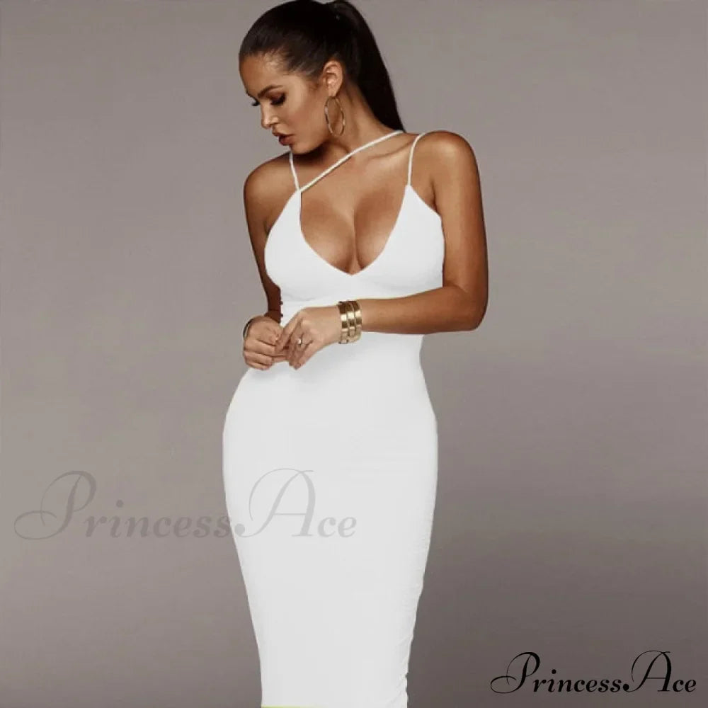 Sling V-Neck Slim Fit Bodycon Long Dress