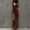 Slit Long Skirt V-Neck Maxi Dress