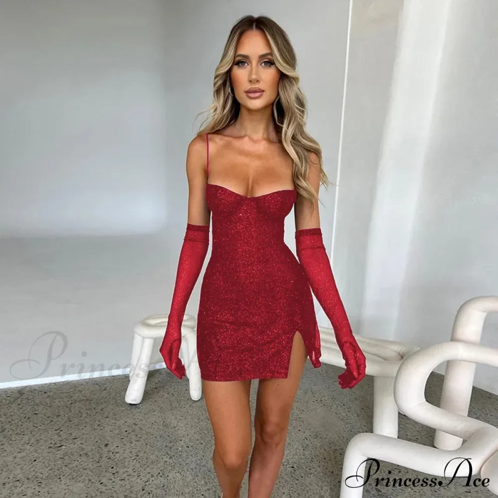 Slit Spaghetti Strap Mini Dress