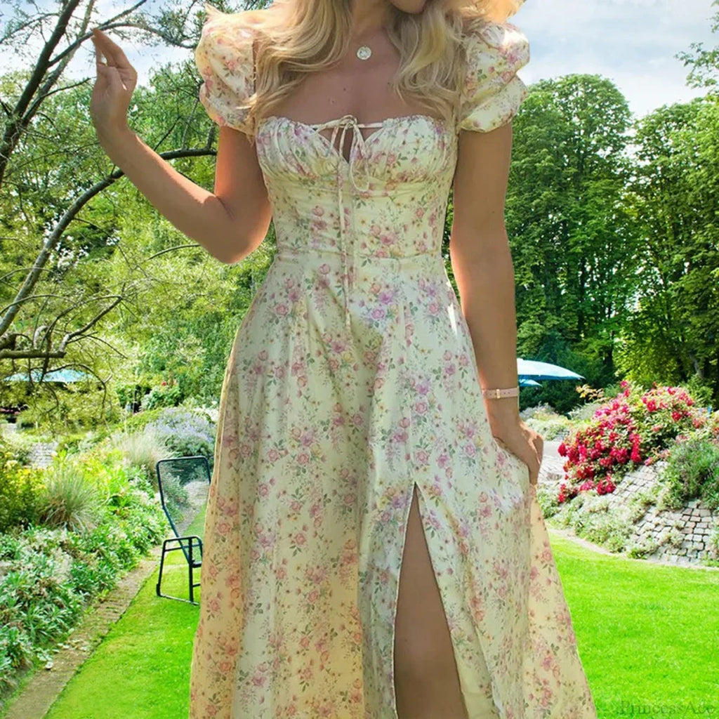 Small Fresh Floral Slim Fit Slit Camisole Dress