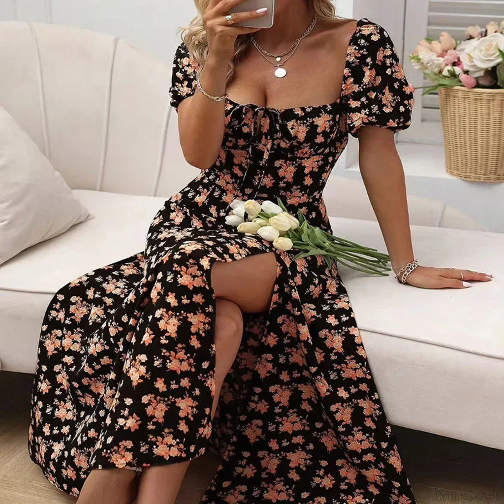 Small Fresh Floral Slim Fit Slit Camisole Dress
