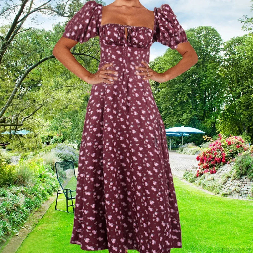 Small Fresh Floral Slim Fit Slit Camisole Dress