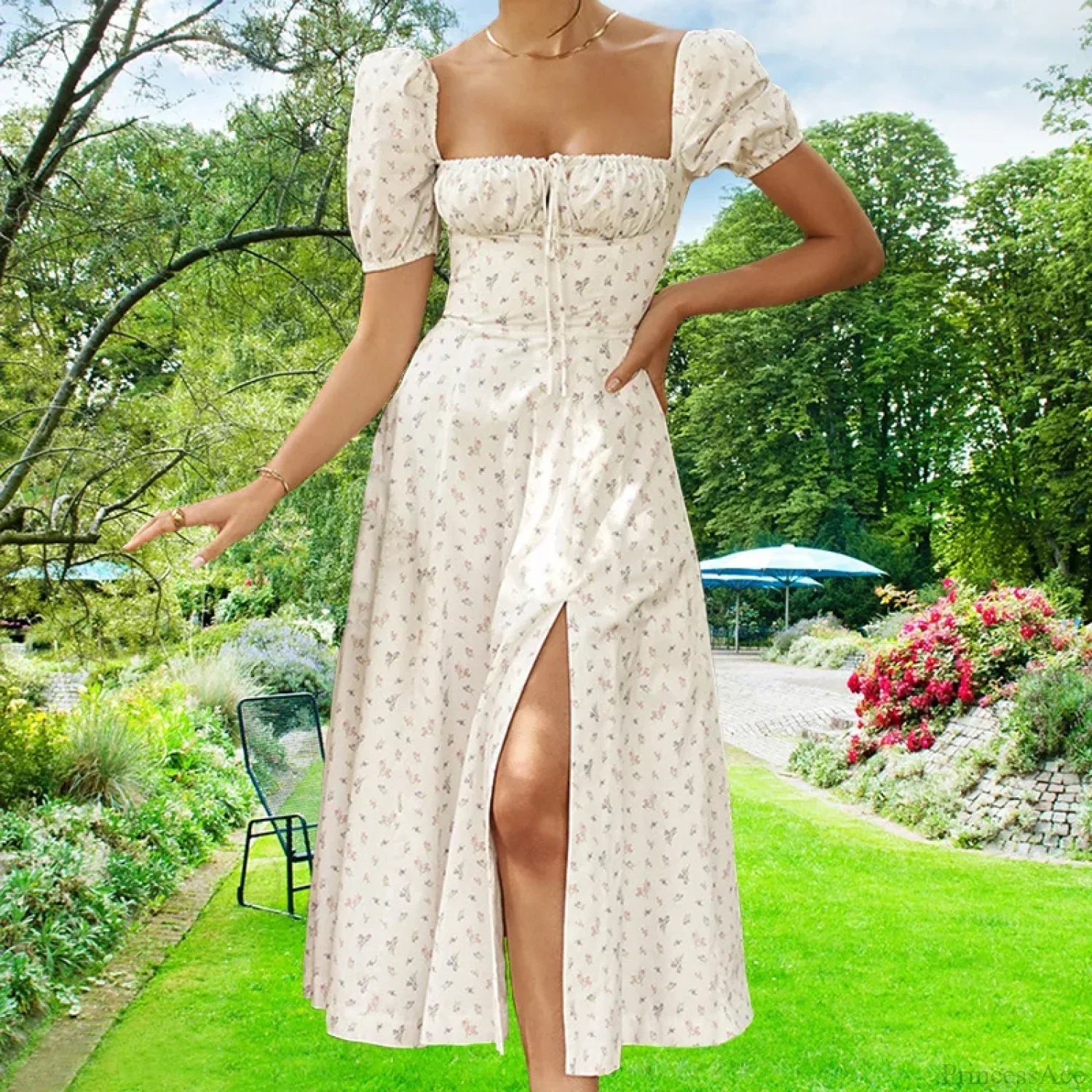 Small Fresh Floral Slim Fit Slit Camisole Dress