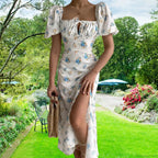 Small Fresh Floral Slim Fit Slit Camisole Dress