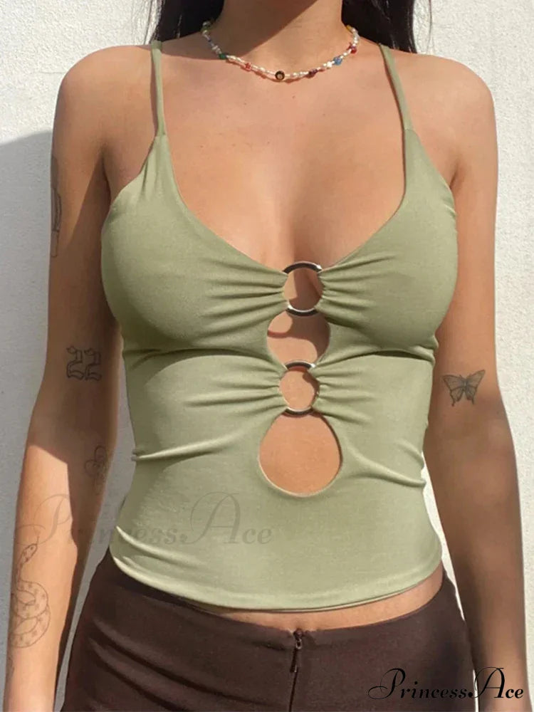 Solid Backless Hollow Out Fitness Camisole Crop Top